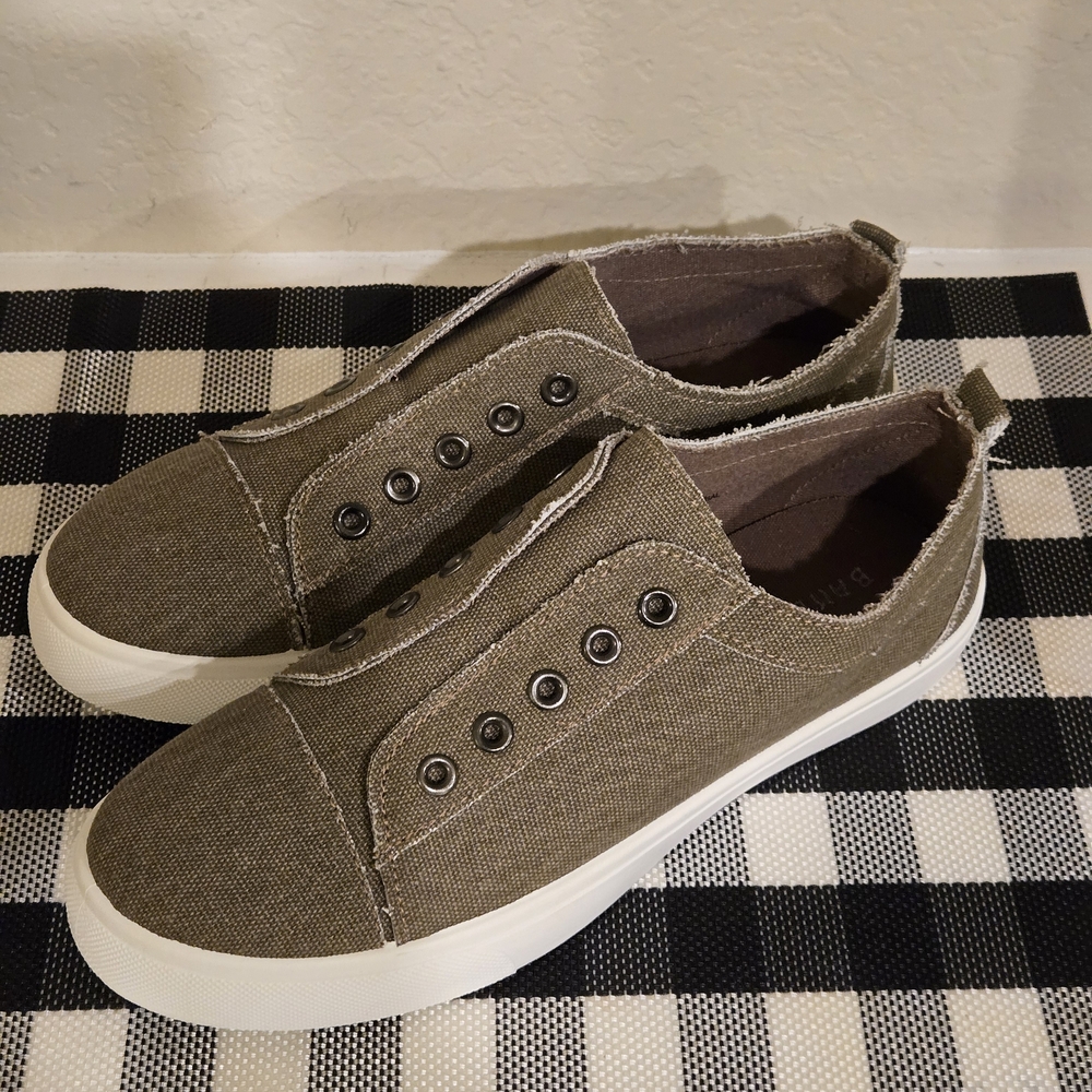 BAMBOO Olive Green Slip-On Sneakers - Picture 2 of 7